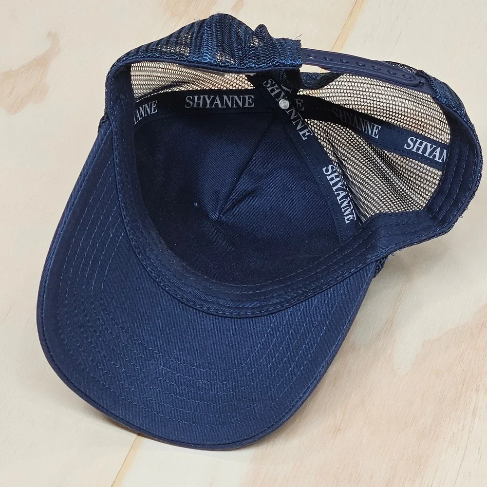 Shyanne Navy Blue Floral Embroidered Mesh Back Snapback Trucker Hat OSFM
